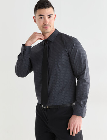 Laidlaw + Leeds Geo Print Long Sleeve Shirt, Black product photo