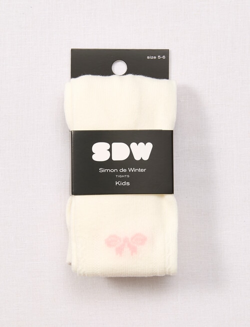 Simon De Winter Bow Jacquard Tights, Ivory product photo View 02 L