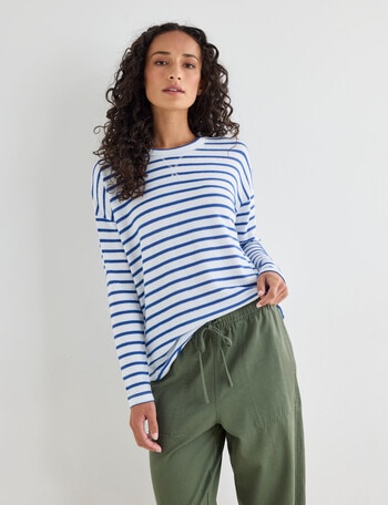 Zest Supersoft Brushed Stripe Crew Tee, Denim Blue product photo
