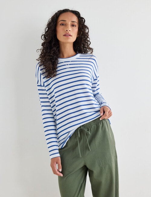 Zest Supersoft Brushed Stripe Crew Tee, Denim Blue product photo