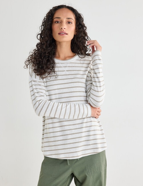 Zest Supersoft Brushed Stripe Crew Tee, Oat product photo View 05 L