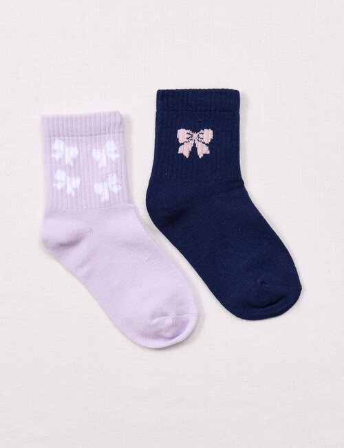 Simon De Winter Bows Three Quarter Crew Rib Socks, 2-Pack, Lilac & Midnight product photo