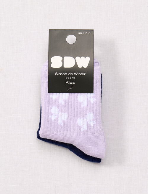 Simon De Winter Bows Three Quarter Crew Rib Socks, 2-Pack, Lilac & Midnight product photo View 02 L