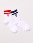 Simon De Winter Love Striped Three Quarter Crew Rib Socks, 2-Pack, White product photo