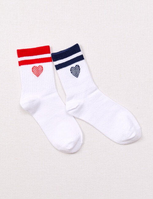 Simon De Winter Love Striped Three Quarter Crew Rib Socks, 2-Pack, White product photo