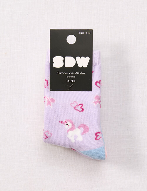 Simon De Winter Unicorn & Bows Crew Socks, 3-Pack, Multicoloured product photo View 02 L