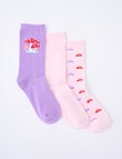 Simon De Winter Mushroom Crew Socks, 3-Pack, Pink product photo