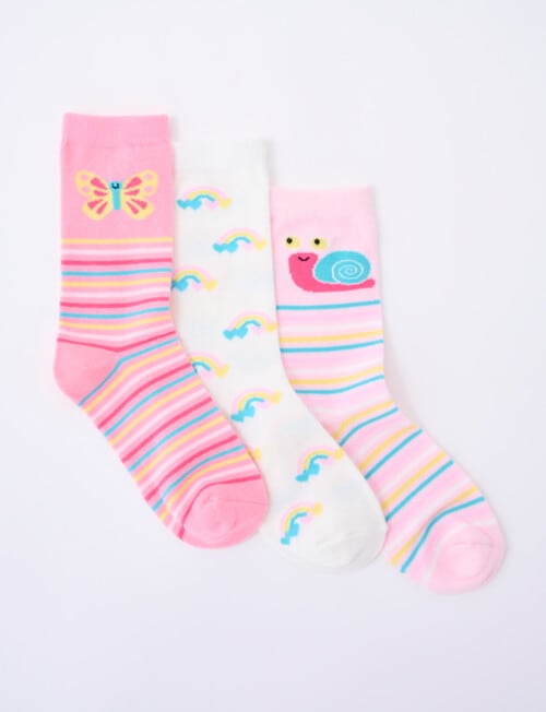 Simon De Winter Butterfly Crew Socks, 3-Pack, Pink product photo