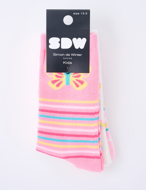 Simon De Winter Butterfly Crew Socks, 3-Pack, Pink product photo View 02 L