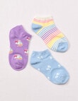 Simon De Winter Unicorn Bows Trainer Socks, 3-Pack, Multicoloured product photo