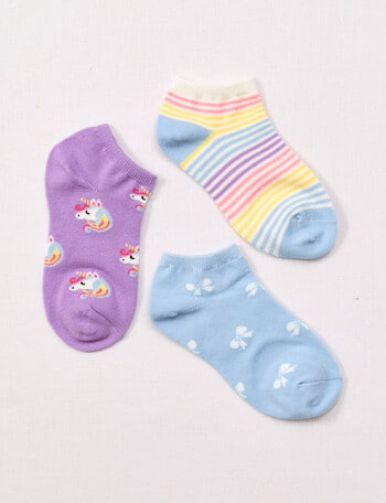 Simon De Winter Unicorn Bows Trainer Socks, 3-Pack, Multicoloured product photo