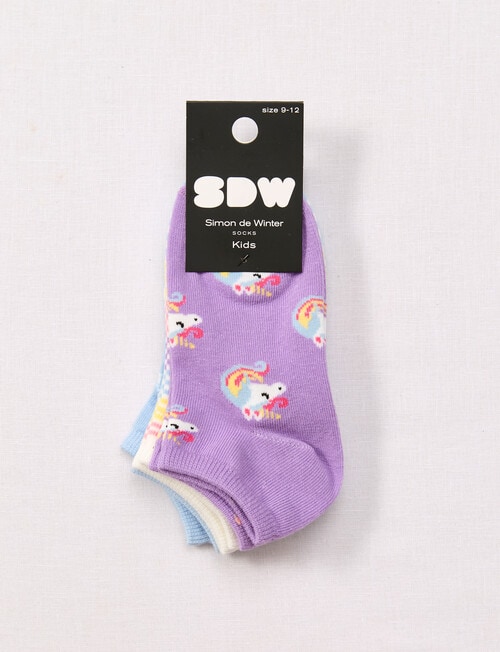 Simon De Winter Unicorn Bows Trainer Socks, 3-Pack, Multicoloured product photo View 02 L