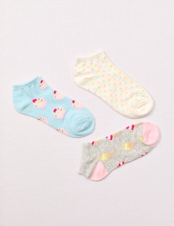 Simon De Winter Cupcake & Icecream Trainer Socks, 3-Pack, Multicoloured product photo