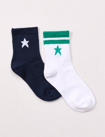 Simon De Winter Star Rib Three Quarter Crew Sock, 2-Pack, Navy & White product photo