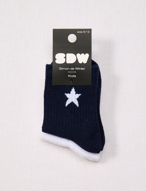 Simon De Winter Star Rib Three Quarter Crew Sock, 2-Pack, Navy & White product photo View 02 L