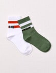 Simon De Winter Stripe Rib Three Quarter Crew Sock, 2-Pack, Sage & White product photo