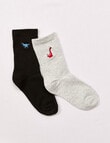 Simon De Winter Dino Rib Crew Sock, 2-Pack, Black & Grey product photo