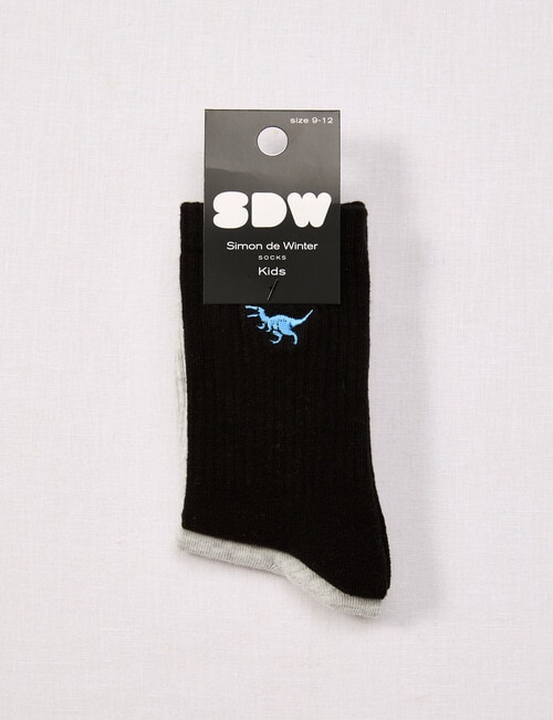 Simon De Winter Dino Rib Crew Sock, 2-Pack, Black & Grey product photo View 02 L