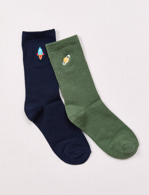 Simon De Winter Space Rib Crew Sock, 2-Pack, Navy & Sage product photo