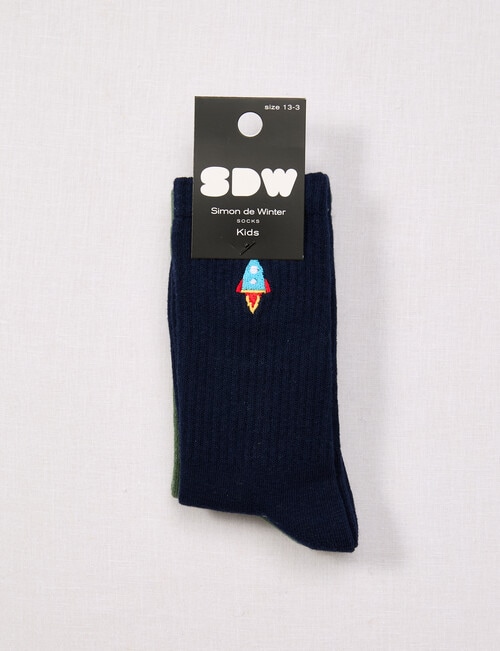 Simon De Winter Space Rib Crew Sock, 2-Pack, Navy & Sage product photo View 02 L