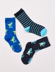 Simon De Winter Dino Skate Crew Sock, 3-Pack, Blue product photo