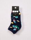 Simon De Winter Dino Quarter Crew Sock, 3-Pack, Blue product photo View 02 S