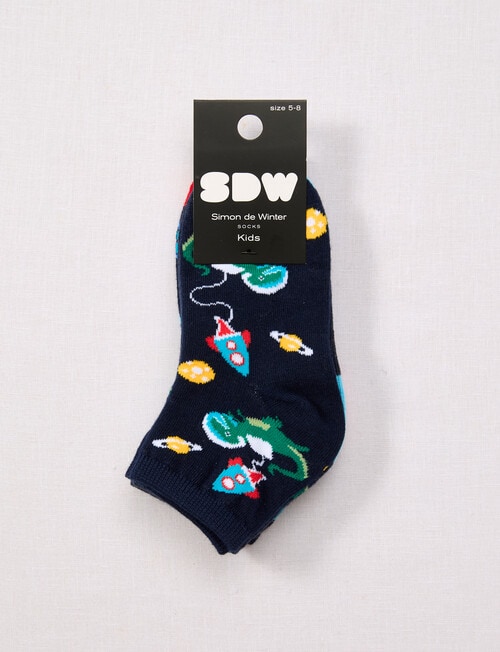 Simon De Winter Dino Quarter Crew Sock, 3-Pack, Blue product photo View 02 L
