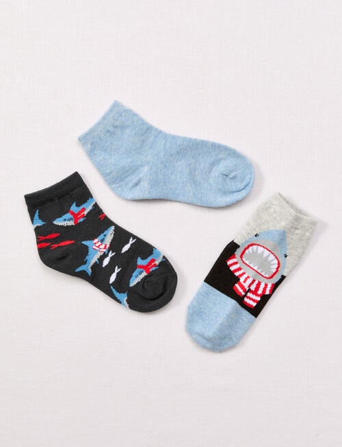 Simon De Winter Shark Quarter Crew Sock, 3-Pack, Grey product photo View 03 L