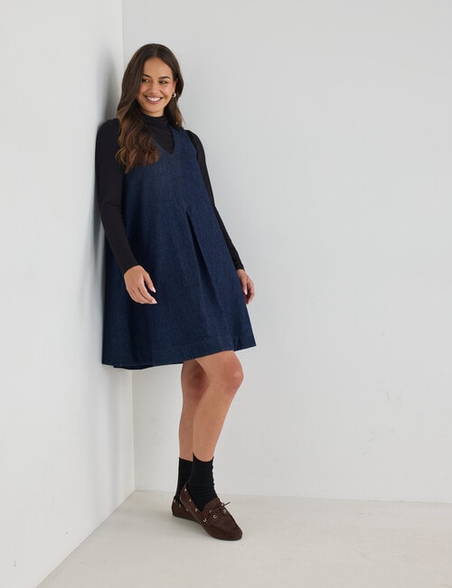 Zest V-Neck A Line Chambray Dress, Dark Blue - Dresses Zest V-Neck A Line Chambray Dress, Dark Blue - Dresses
