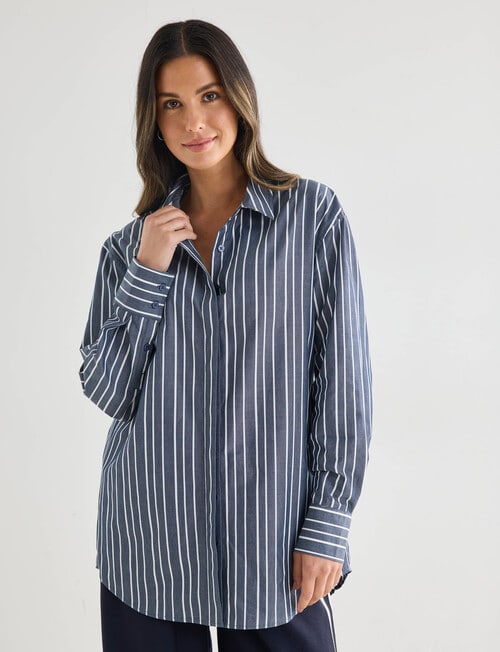 Whistle The Perfect Stripe Shirt, White & Navy product photo View 04 L