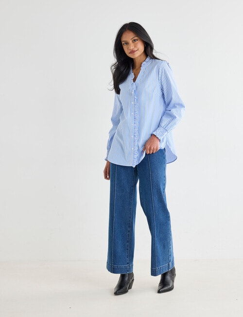 Whistle Ruffle Shirt, Blue Stripe product photo View 07 L