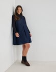 Zest V-Neck A Line Chambray Dress, Dark Blue product photo