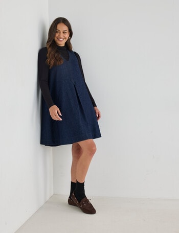 Zest V-Neck A Line Chambray Dress, Dark Blue product photo