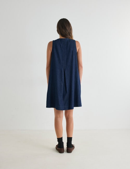 Zest V-Neck A Line Chambray Dress, Dark Blue product photo View 02 L