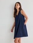 Zest V-Neck A Line Chambray Dress, Dark Blue product photo View 04 S