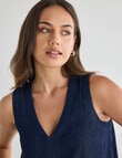Zest V-Neck A Line Chambray Dress, Dark Blue product photo View 05 S