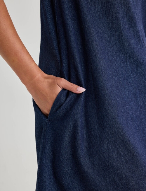 Zest V-Neck A Line Chambray Dress, Dark Blue product photo View 06 L