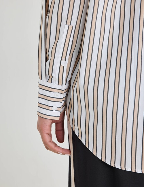Whistle The Perfect Shirt Stripe, Taupe & White product photo View 06 L