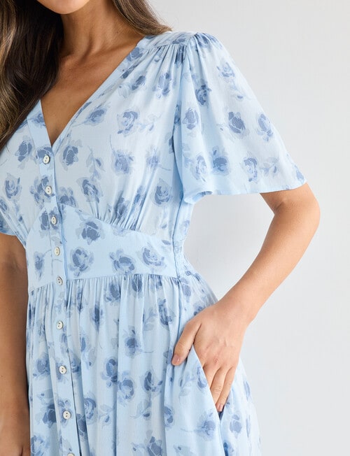 Whistle Roses Shorter Length Tea Dress, Powder Blue product photo View 05 L