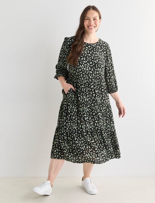 Whistle Tiered Dress Ditsy Floral, Green & Black product photo View 12 L