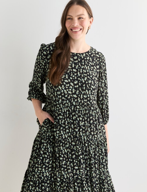 Whistle Tiered Dress Ditsy Floral, Green & Black product photo View 13 L