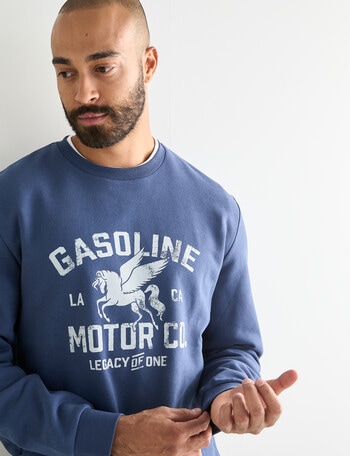 Gasoline Pegasus Crew Neck Sweat, Slate Blue product photo