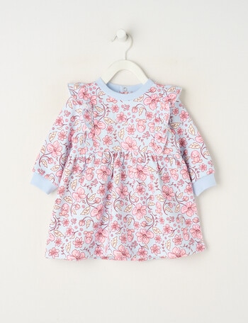 Teeny Weeny Swan Song Play Fleece Floral Dress, Pink & Blue product photo