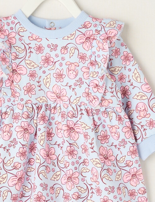 Teeny Weeny Swan Song Play Fleece Floral Dress, Pink & Blue product photo View 03 L