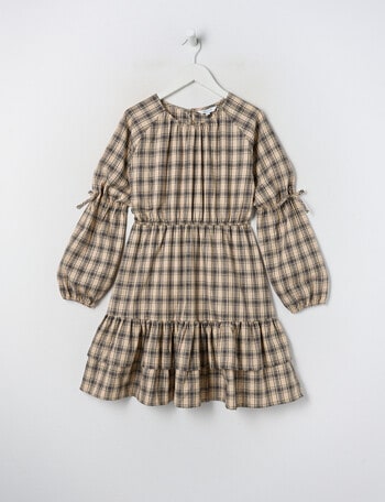 Switch Check Long Sleeve Bow Sleeve Dress, Natural product photo