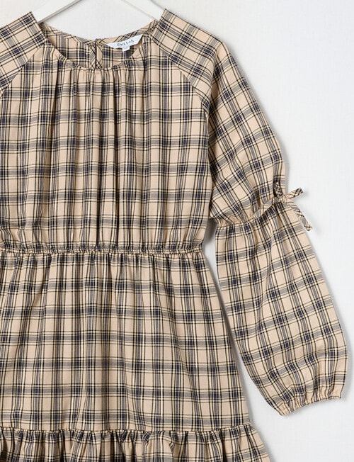 Switch Check Long Sleeve Bow Sleeve Dress, Natural product photo View 03 L