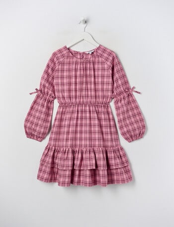 Switch Check Long Sleeve Bow Sleeve Dress, Berry product photo