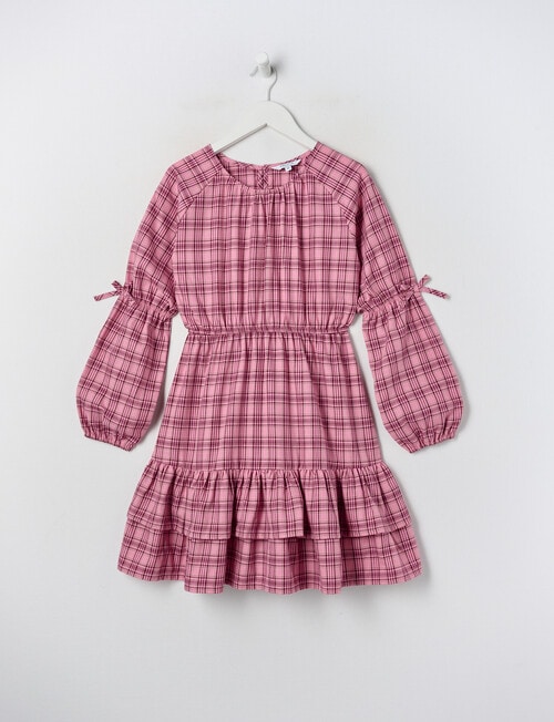Switch Check Long Sleeve Bow Sleeve Dress, Berry product photo