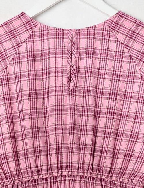 Switch Check Long Sleeve Bow Sleeve Dress, Berry product photo View 02 L