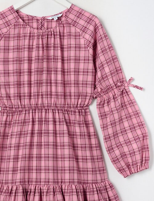 Switch Check Long Sleeve Bow Sleeve Dress, Berry product photo View 03 L